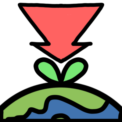 a big red arrow, tail wider at the top, pointing down at a green sprout growing from a curve coloured like the top of the earth.